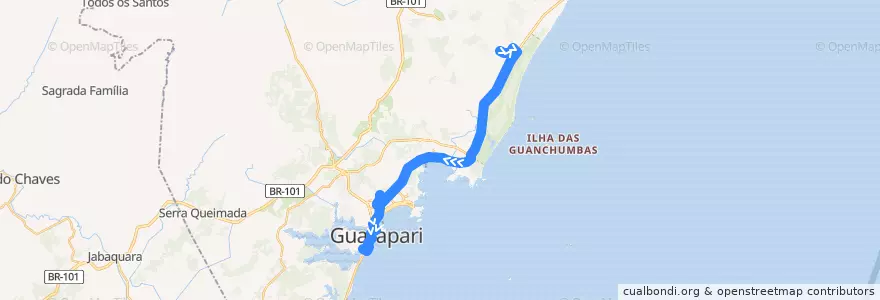 Mapa del recorrido 022 Vilage do Sol x Praça Vitória via IFES e Avenida Ewerson de A. Sodré de la línea  en Guarapari.
