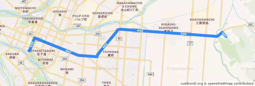 Mapa del recorrido [41]旭山動物園線（4条経由） de la línea  en 旭川市.