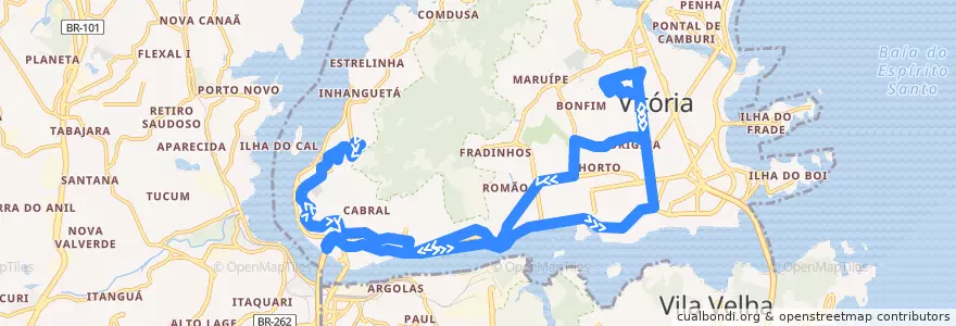 Mapa del recorrido 0052 Santo Antônio / Itararé / Consolação de la línea  en ヴィトーリア.
