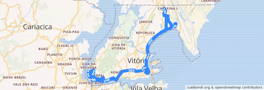 Mapa del recorrido 0103 Mario Cypreste / Jardim Camburi via Caratoíra de la línea  en Vitória.