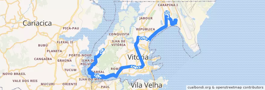Mapa del recorrido 0110 Estrelinha / Jardim Camburi via Reta da Penha de la línea  en Vitória.