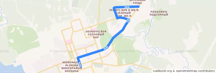 Mapa del recorrido Автобус №15: кафе Ласточка — Берёзовая Роща de la línea  en Полевской городской округ.