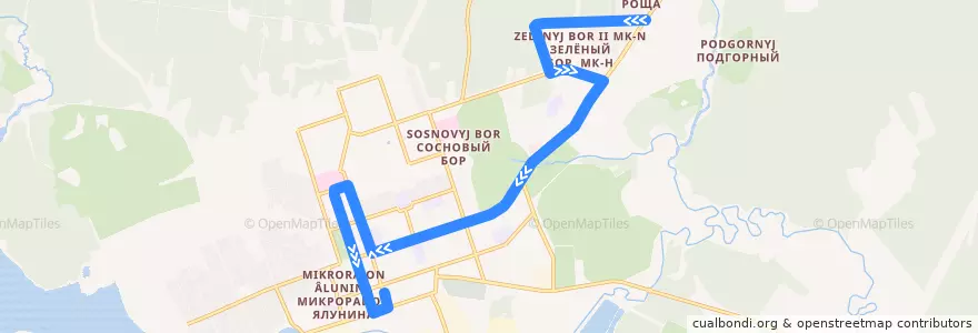 Mapa del recorrido Автобус №15: Берёзовая Роща — кафе Ласточка de la línea  en Полевской городской округ.