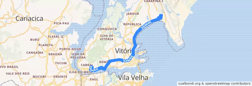Mapa del recorrido 0111 Bairro do Moscoso / Atlântica Ville via Av Vitória de la línea  en Vitória.