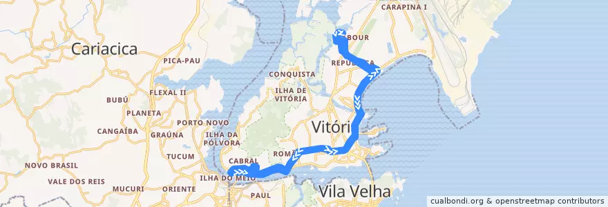 Mapa del recorrido 0112 Maria Ortiz / Rodoviária via Av Vitória de la línea  en Vitória.