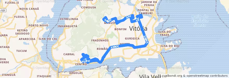Mapa del recorrido 0125 Alto Tabuazeiro / Fonte Grande via Reta da Penha de la línea  en 维多利亚.
