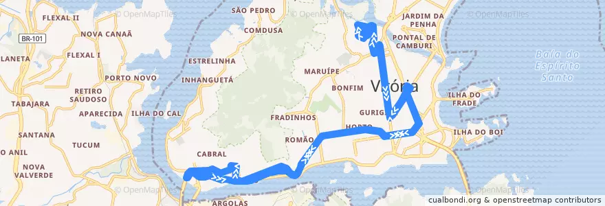 Mapa del recorrido 0151 Santa Marta / Rodoviária via Av Vitória de la línea  en 维多利亚.
