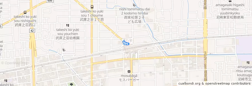 Mapa del recorrido 48：阪急武庫之荘（北）～JR尼崎（南） de la línea  en Amagasaki.