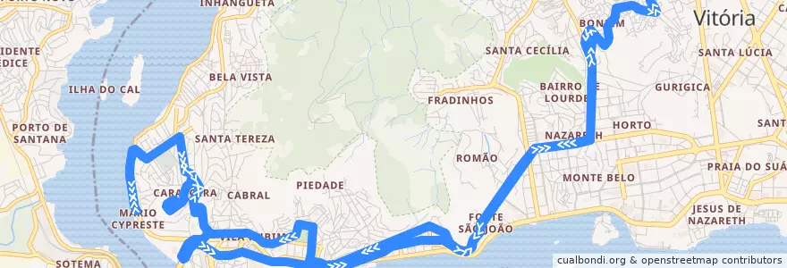 Mapa del recorrido 0182 Mario Cypreste / Bairro da Penha via Alagoano de la línea  en Microrregião Vitória.