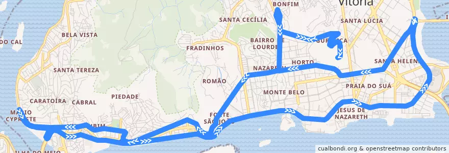 Mapa del recorrido 0204 Mario Cypreste / Jaburu via Shopping Vitória (Circular) de la línea  en Microrregião Vitória.