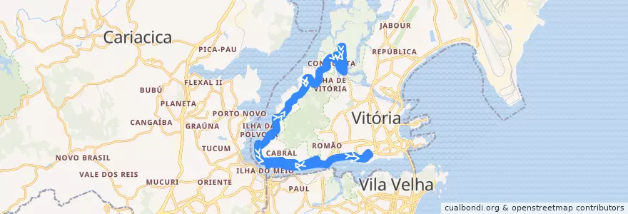 Mapa del recorrido 0370 Resistência / Bento Ferreira via Beira Mar de la línea  en Microrregião Vitória.