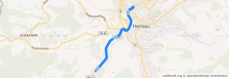 Mapa del recorrido Bus 171: Herisau, Ifang => Bahnhof de la línea  en Herisau.