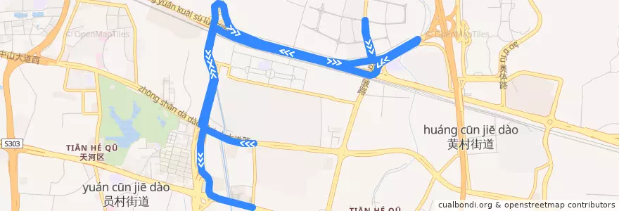 Mapa del recorrido 408路(广氮花园总站环线) de la línea  en Tianhe District.