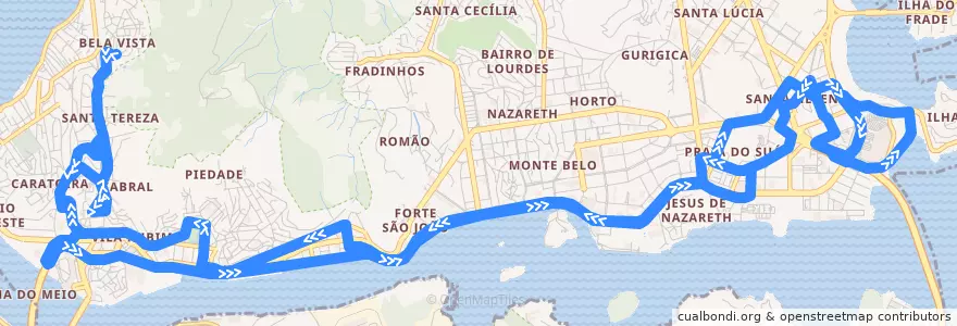 Mapa del recorrido 0201 Bela Vista / Curva da Jurema via Beira Mar de la línea  en Vitória.