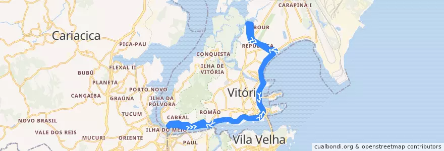 Mapa del recorrido 0210 Goiabeiras / Rodoviária via Beira Mar de la línea  en Vitória.