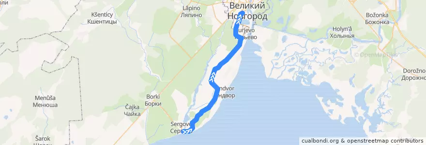 Mapa del recorrido А77 de la línea  en Новгородский район.
