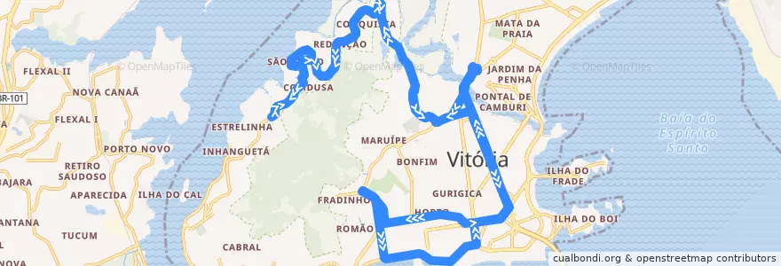 Mapa del recorrido 0333 Ilha das Caieiras / Praia do Suá via Jucutuquara de la línea  en 维多利亚.