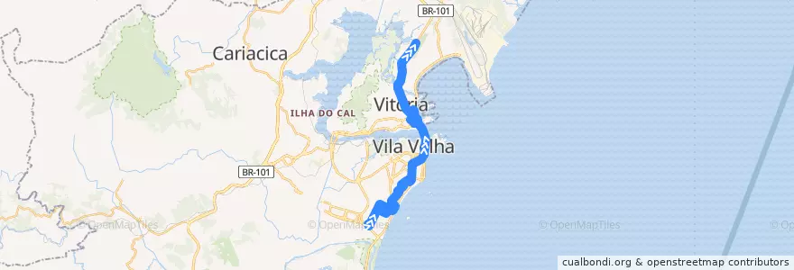 Mapa del recorrido 1609 Araças / Aeroporto via Shopping Vitória de la línea  en Microrregião Vitória.
