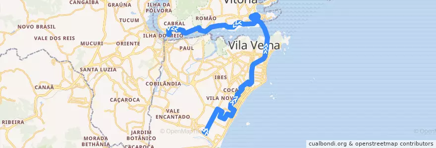 Mapa del recorrido 1608 Araça / Rodoviaria via C. Itaparica/3ª Ponte de la línea  en Microrregião Vitória.