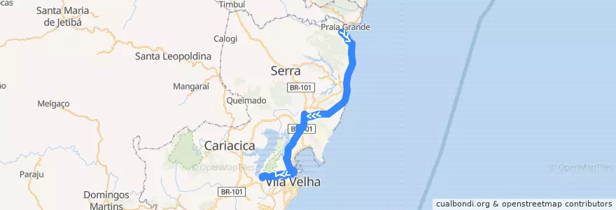 Mapa del recorrido 1806 Nova Almeida / Rodoviária via Yahoo/Rodovia ES-010 de la línea  en Microrregião Vitória.