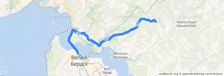 Mapa del recorrido Автобус 22: Вокзал – с/о «Родничок» de la línea  en Oblast de Novosibirsk.