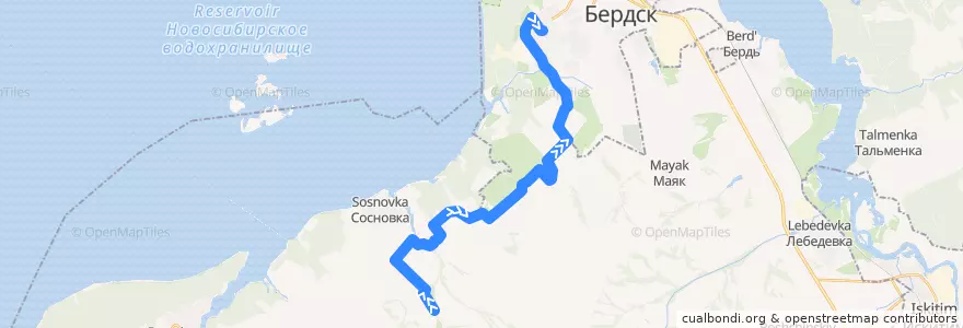 Mapa del recorrido Автобус 24: с/о «Сосновка» – Торговый центр de la línea  en Oblast Novosibirsk.