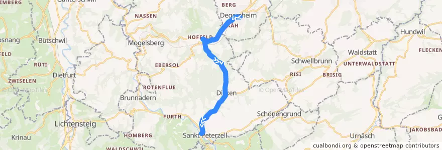 Mapa del recorrido Bus 184: Degersheim, Bahnhof => St. Peterzell, Dorf de la línea  en Neckertal.