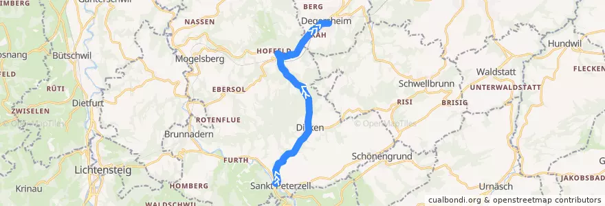 Mapa del recorrido Bus 184: St. Peterzell, Dorf => Degersheim, Bahnhof de la línea  en Neckertal.