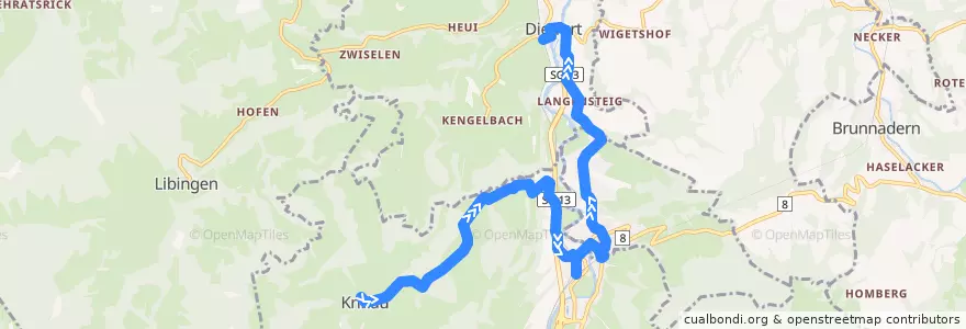 Mapa del recorrido Bus 772: Krinau, Rössli => Dietfurt, Bahnhof de la línea  en Wahlkreis Toggenburg.
