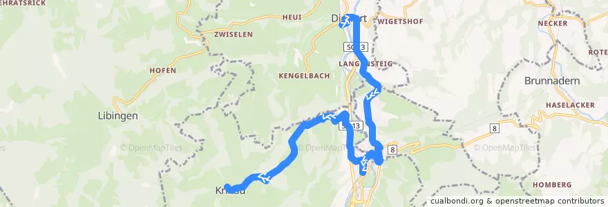 Mapa del recorrido Bus 772: Dietfurt, Bahnhof => Krinau, Rössli de la línea  en Wahlkreis Toggenburg.