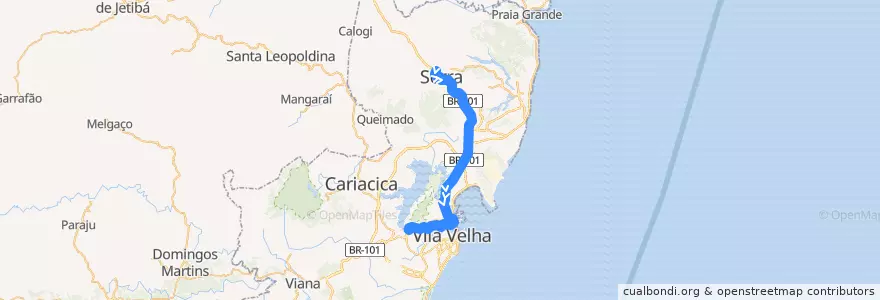 Mapa del recorrido 1802 Serra / Rodoviária via Shopping de la línea  en Microrregião Vitória.
