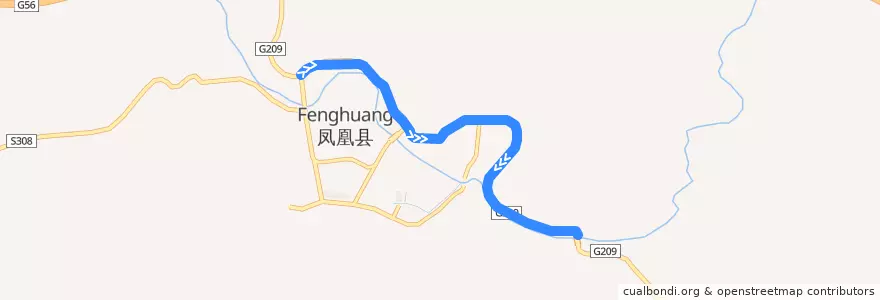 Mapa del recorrido 2B de la línea  en 凤凰县 (Fenghuang).