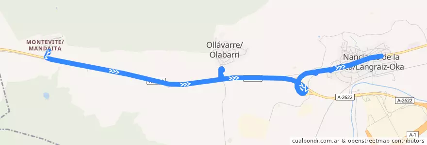 Mapa del recorrido Okabus (Montevite → Nanclares) de la línea  en Iruña Oka/Iruña de Oca.