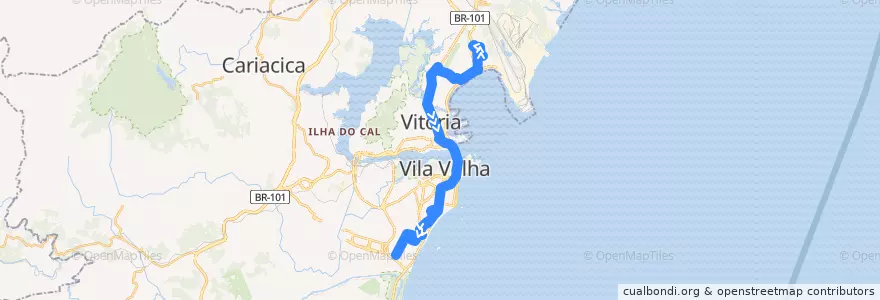 Mapa del recorrido 1610 Jardim Camburi / Araças via UFES de la línea  en Microrregião Vitória.