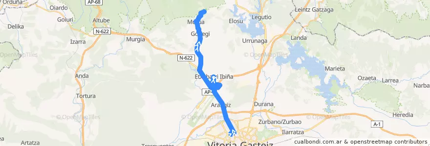 Mapa del recorrido A1 Vitoria-Gasteiz → Zigoitia de la línea  en Araba/Álava.