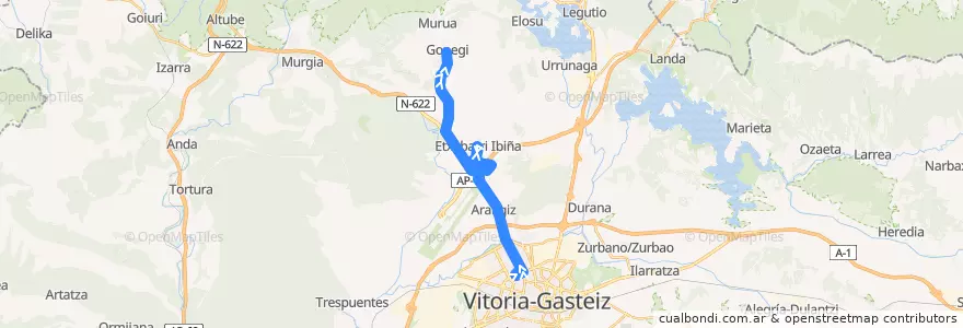 Mapa del recorrido A1 Vitoria-Gasteiz → Zigoitia de la línea  en Alava.
