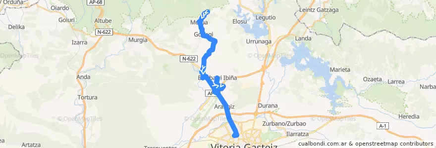 Mapa del recorrido A1 Zigoitia → Vitoria-Gasteiz de la línea  en Álava.