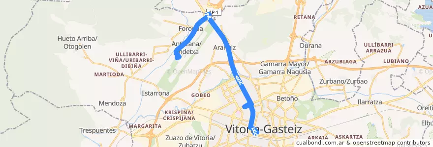 Mapa del recorrido Vitoria-Gasteiz → Aeropuerto de la línea  en Vitoria-Gasteiz.