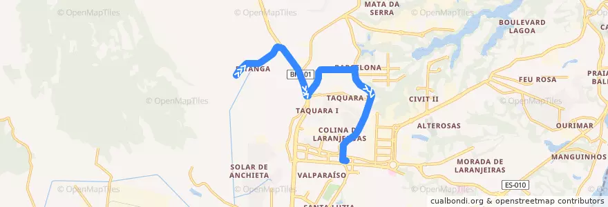 Mapa del recorrido 803 Pitanga / T.Laranjeiras via Barcelona de la línea  en Серра.