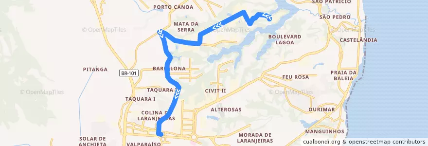 Mapa del recorrido 804 Centro Industrial / T. Laranjeiras de la línea  en Serra.
