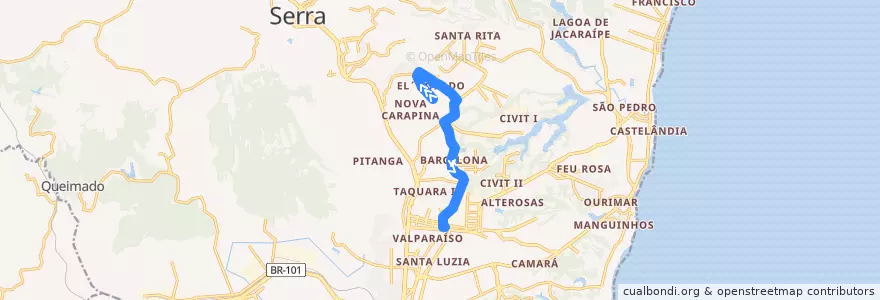 Mapa del recorrido 809 Eldorado / T.Laranjeiras de la línea  en Serra.
