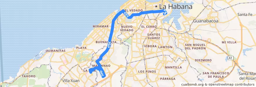 Mapa del recorrido Ruta 34 Parque Fraternidad => Lisa de la línea  en L'Avana.