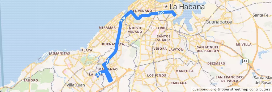 Mapa del recorrido Ruta 34 Lisa => Terminal Ferrocarriles de la línea  en L'Avana.