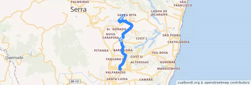 Mapa del recorrido 811 Serra Dourada III / T. Laranjeiras de la línea  en Serra.