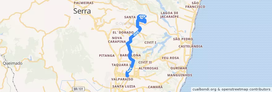 Mapa del recorrido 813 Serra Dourada I / T. Laranjeiras de la línea  en Serra.