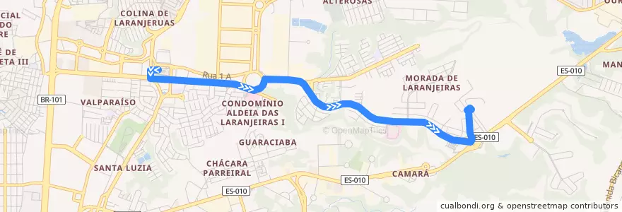 Mapa del recorrido 815 IFES / T. Laranjeiras de la línea  en Serra.