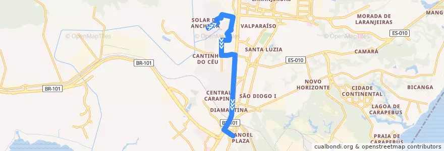 Mapa del recorrido 821 José de Anchieta/T.Carapina via Contauto de la línea  en 塞拉.