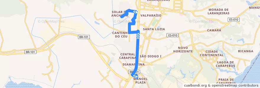 Mapa del recorrido 821 José de Anchieta/T.Carapina via Contauto de la línea  en Serra.