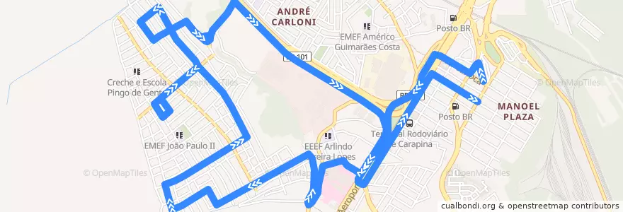 Mapa del recorrido 826 T.Carapina/Jardim Carapina (Circular B) de la línea  en Serra.