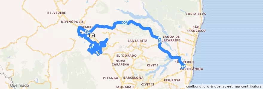 Mapa del recorrido 880 Planalto Serrano / Terminal Jacaraípe via Vista da Serra/Serra Sede de la línea  en 塞拉.